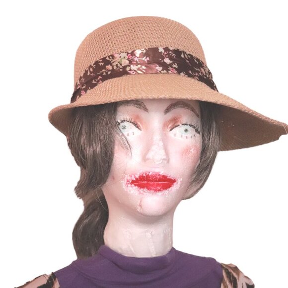 90S VINTAGE WOMENS WICKER SUN HAT - Picture 1 of 2